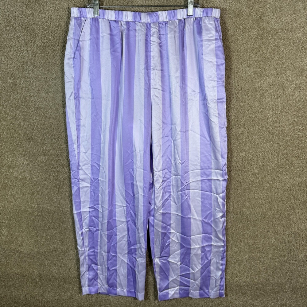 LOFT Sleep Pajama Set Womens XL Purple Satin Stripe Notch Collar Long Sleeve PJs - Picture 10 of 16